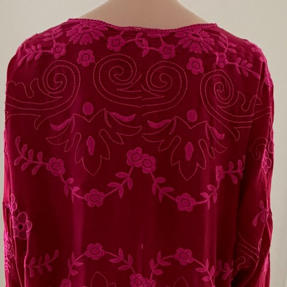 Johnny Was Red Embroidered Eyelet Cupra Rayon V Neck Boho Tunic 2X? - Picture 6 of 10